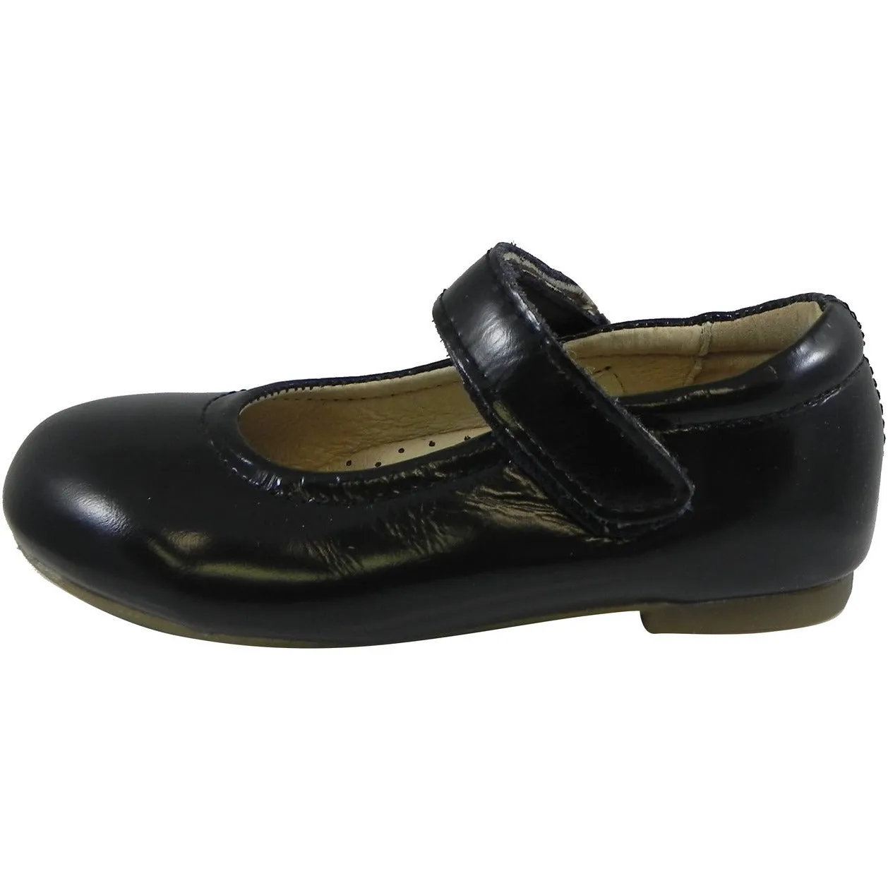 Old Soles Girl's 800 Praline Shoe Black Patent Leather Hook and Loop Mary Jane Flats