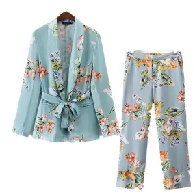 OOTD 2 Piece Outfit - Elegant Floral Coat With Matching Pants