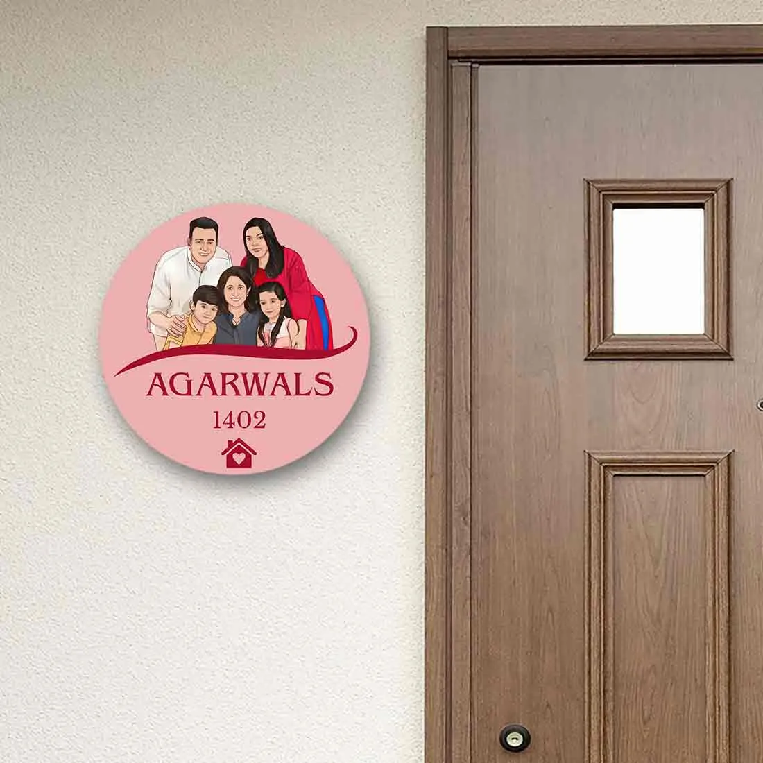 Personalized Round Name Plate Design With Caricature Photo Art for Home