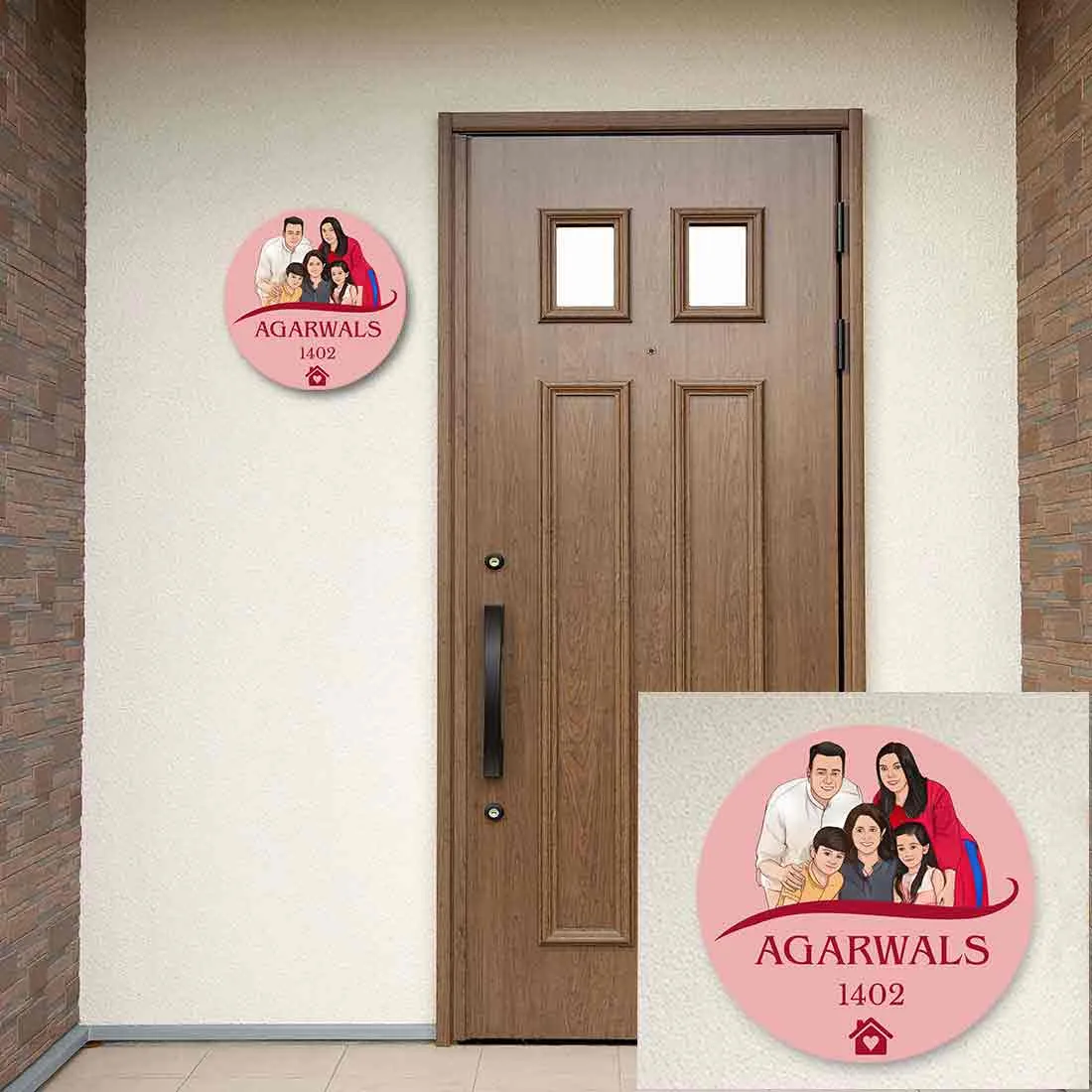 Personalized Round Name Plate Design With Caricature Photo Art for Home