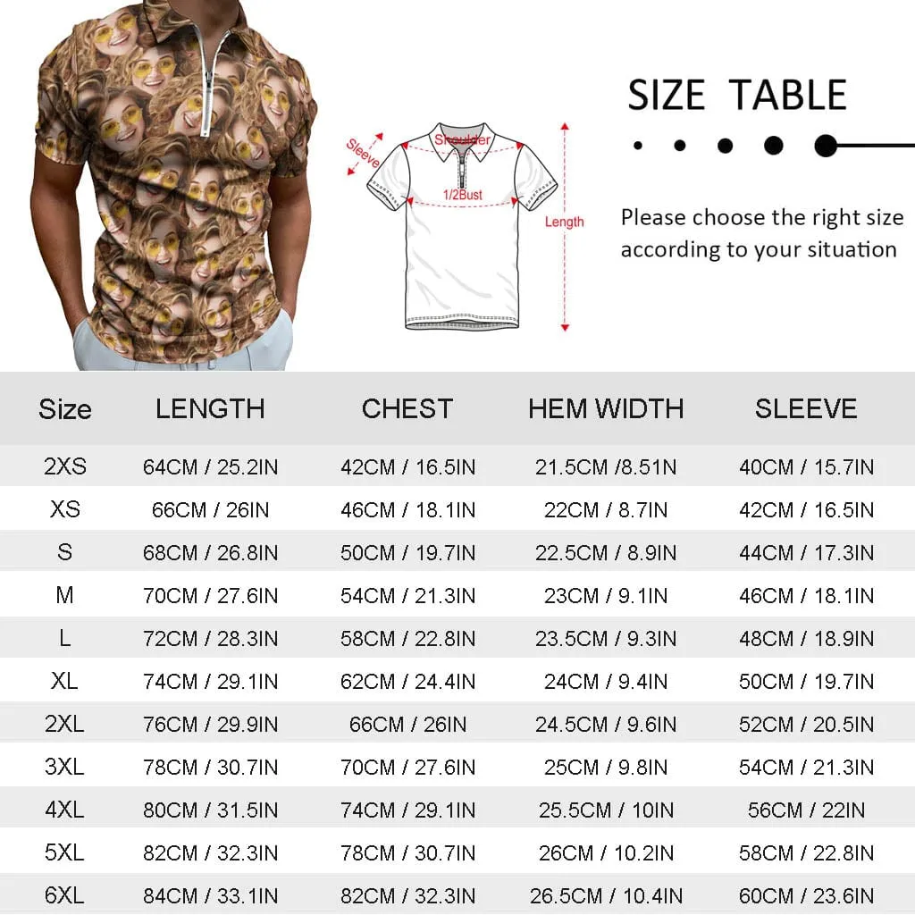 #Plus-Size Custom Face US Flag Men's Short Sleeve Polo Shirt Personalized Zipper All Over Print Golf Shirt