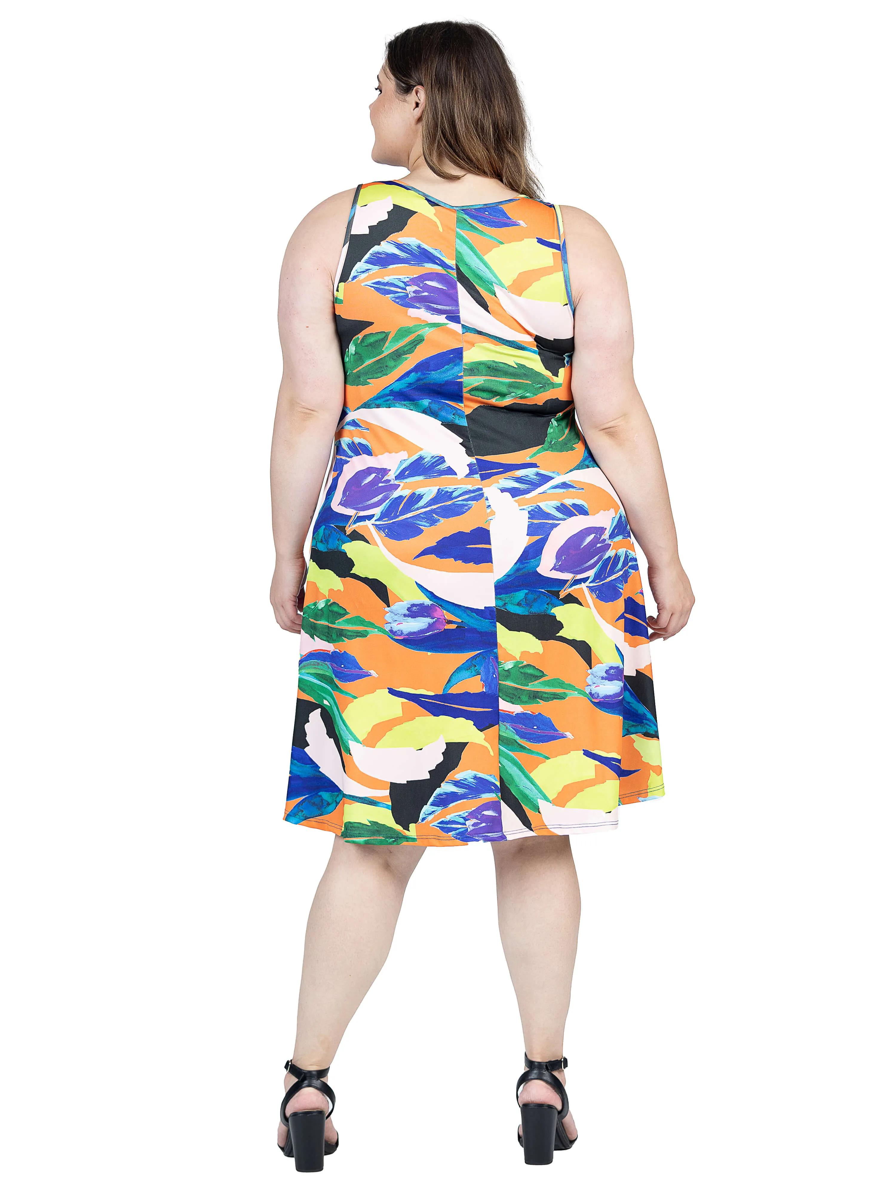 Plus Size Multicolor Sleeveless Knee Length Tank Swing Dress