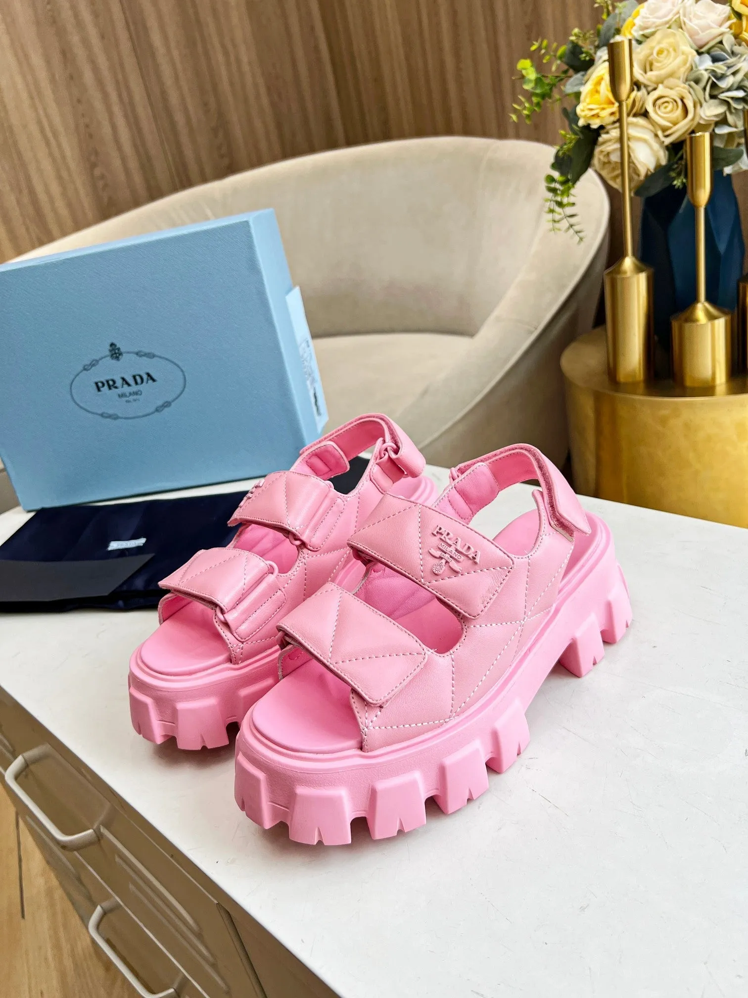 PRA MONOLITH NAPPA SANDALS BRIGHT PINK LAMBSKIN