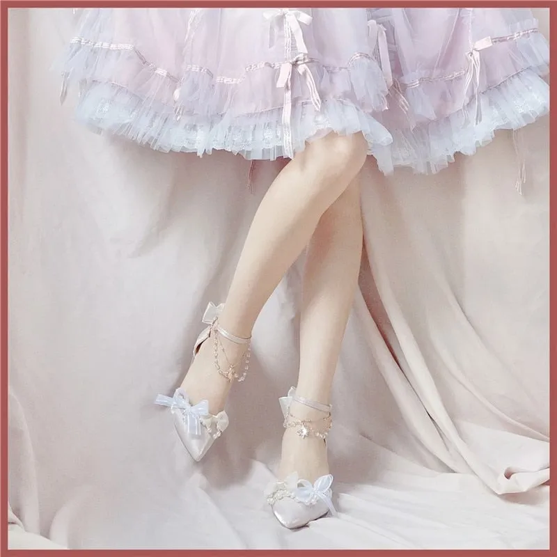 Princess Female Kawaii Tea Party Japanese Cute Anime Lolita Shoes Women Harujuku Cosplay Bow Pointed Toe Feminine High Heel 8cm