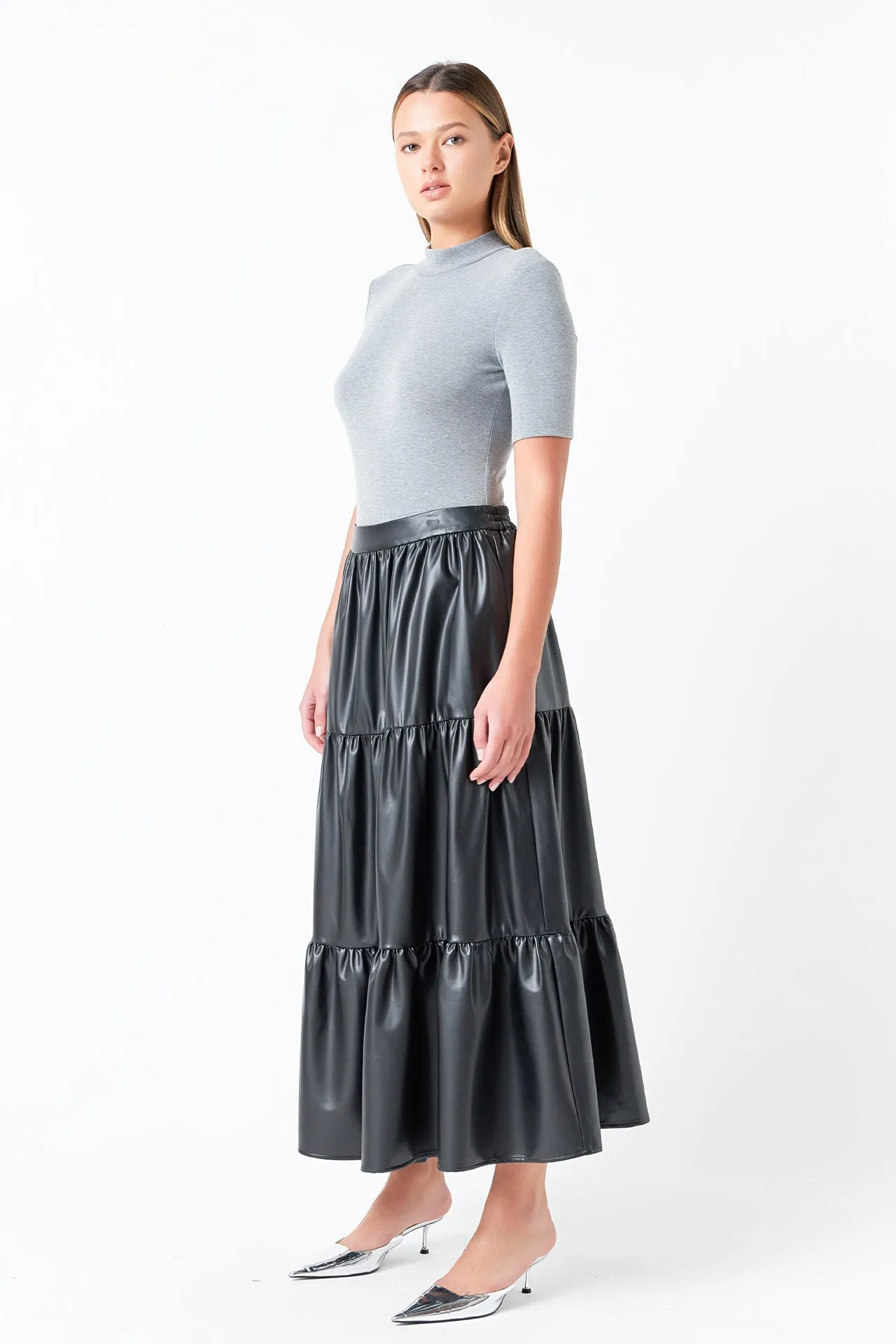 Pu Tiered Long Skirt