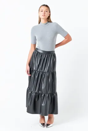 Pu Tiered Long Skirt