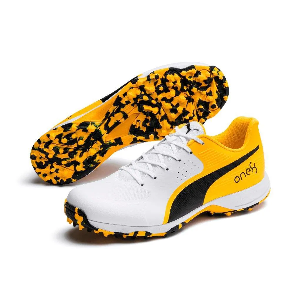 PUMA ONE8 Cricket Shoes (White/Orange/Black)