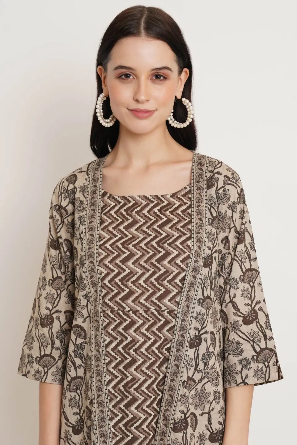 Pure Cotton Jaipuri Shrug Set With Inner Dress for Women