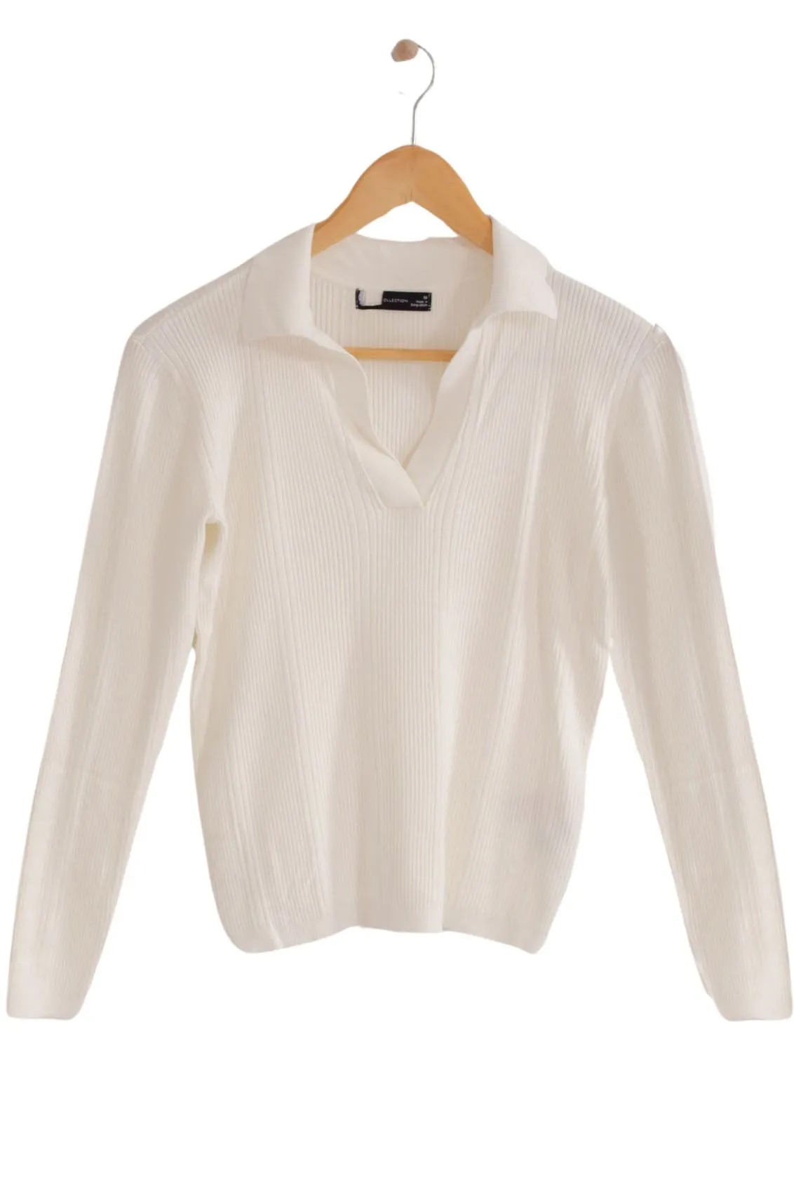 Ribbed Collared Long Sleeve Top