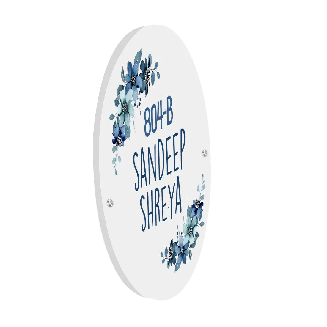 Round Name Plate Red Floral Design Nameplate for Home - Available in Wood and Acrylic