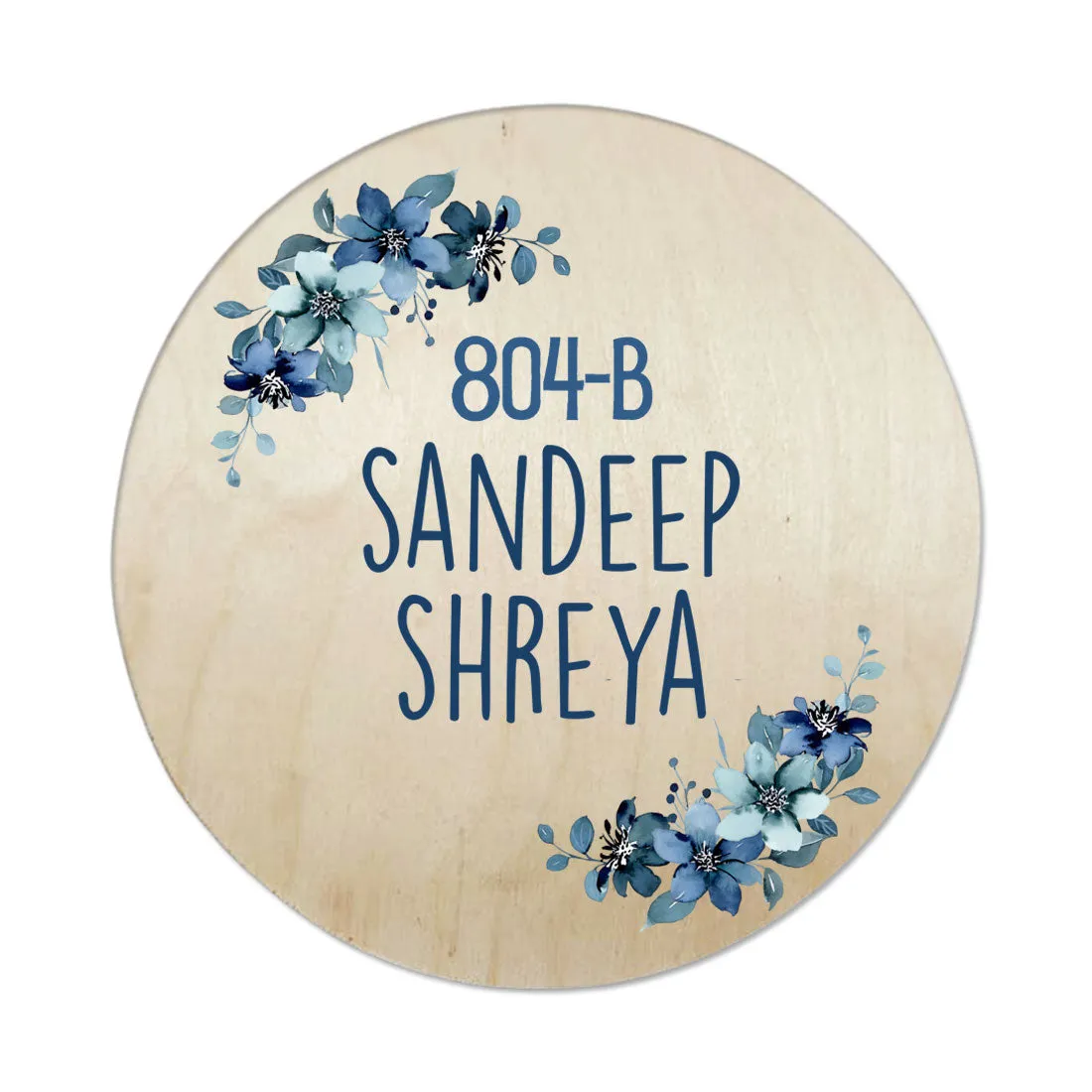 Round Name Plate Red Floral Design Nameplate for Home - Available in Wood and Acrylic