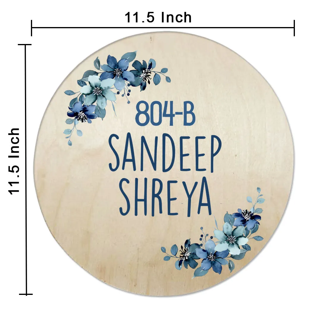 Round Name Plate Red Floral Design Nameplate for Home - Available in Wood and Acrylic