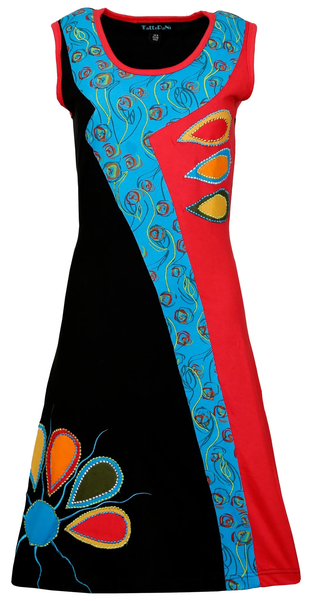 Sleeveless Dress With Colorful Patches & Embroidery.