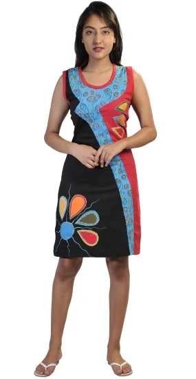 Sleeveless Dress With Colorful Patches & Embroidery.