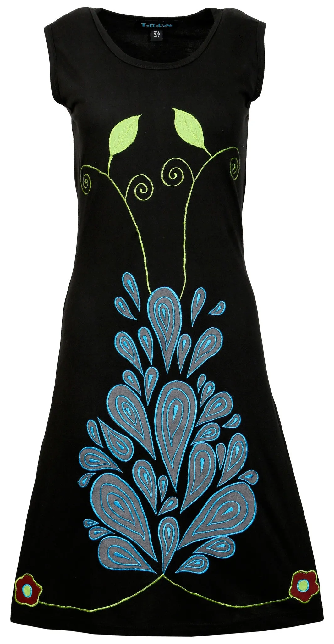 Sleeveless Dress With Printed Design & Embroidery.