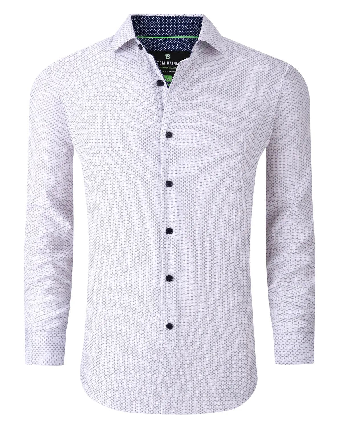 Slim Fit Performance Stretch Button-Up Shirt White Gray TB126