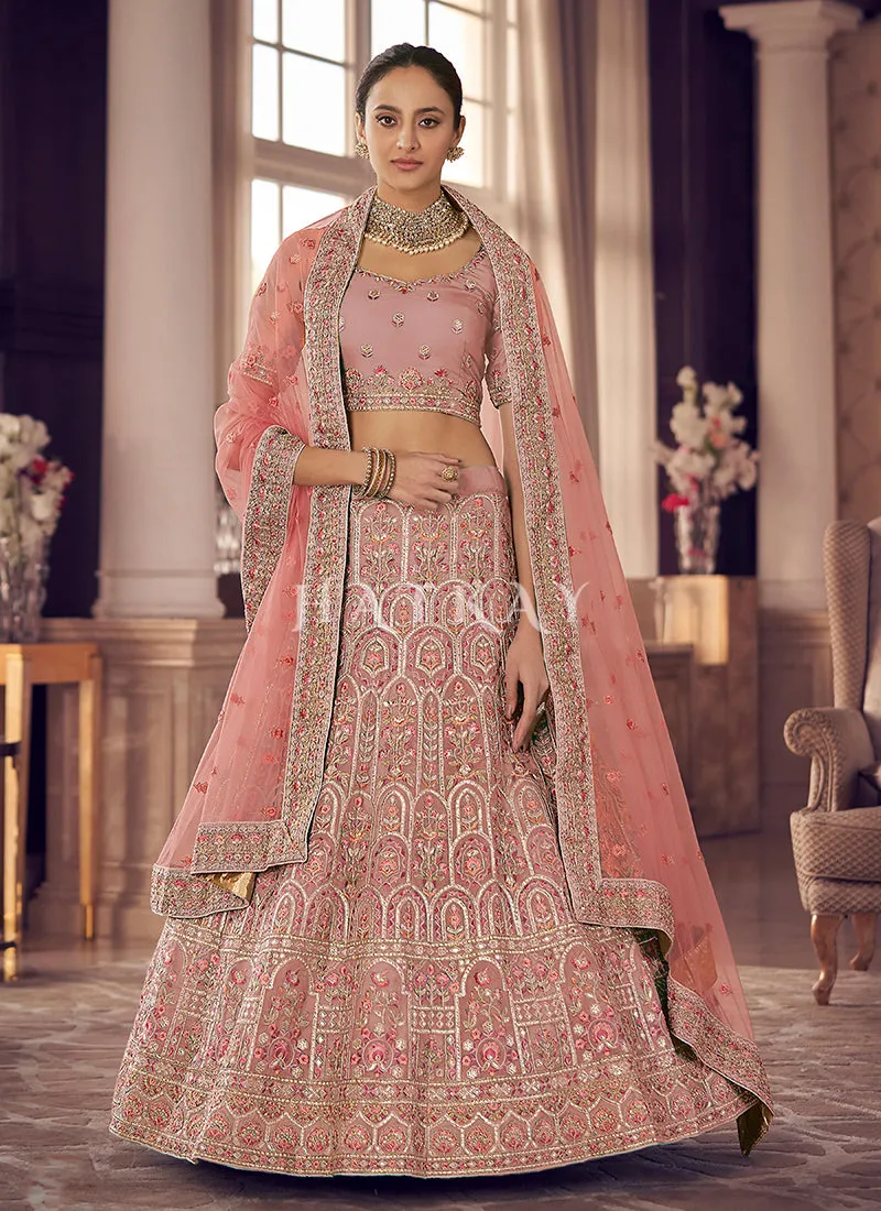 Soft Peach Multi Embroidered Wedding Lehenga Choli