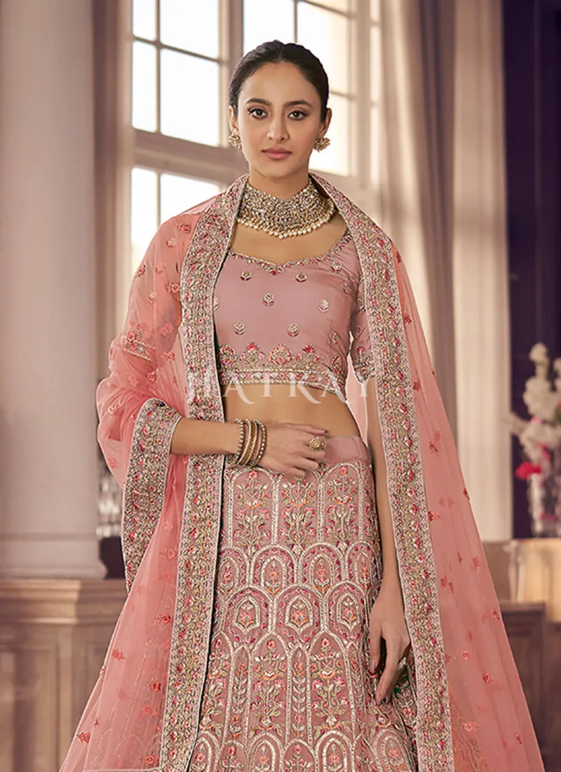 Soft Peach Multi Embroidered Wedding Lehenga Choli