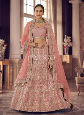 Soft Peach Multi Embroidered Wedding Lehenga Choli