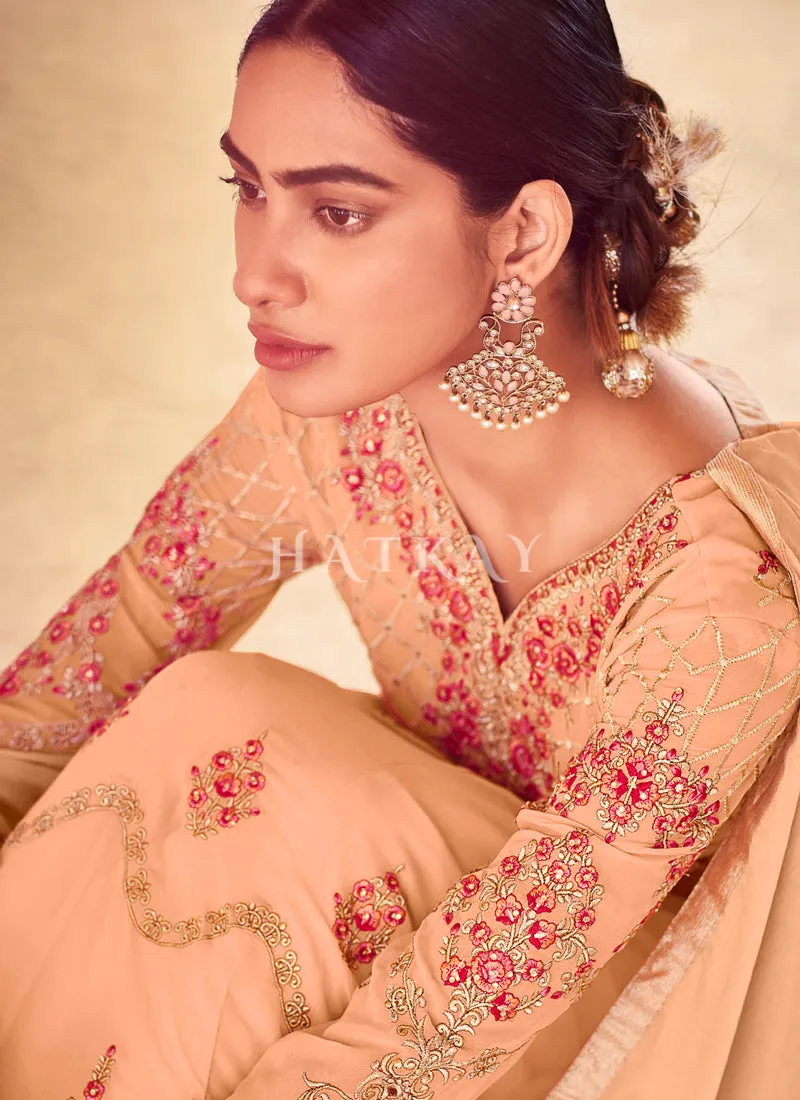 Soft Peach Traditional Embroidered Designer Anarkali Suit