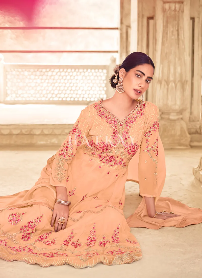 Soft Peach Traditional Embroidered Designer Anarkali Suit