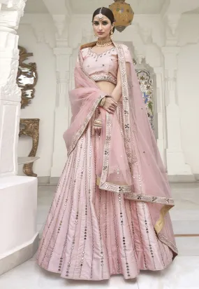 Soft Pink Mirror Work Wedding Lehenga Choli