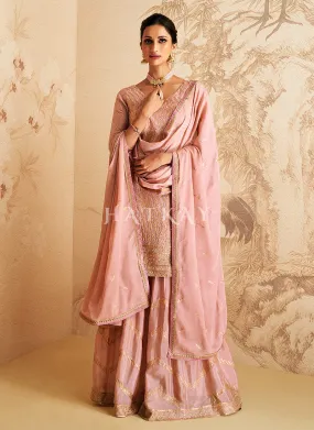 Soft Pink Zari Embroidery Palazzo Suit