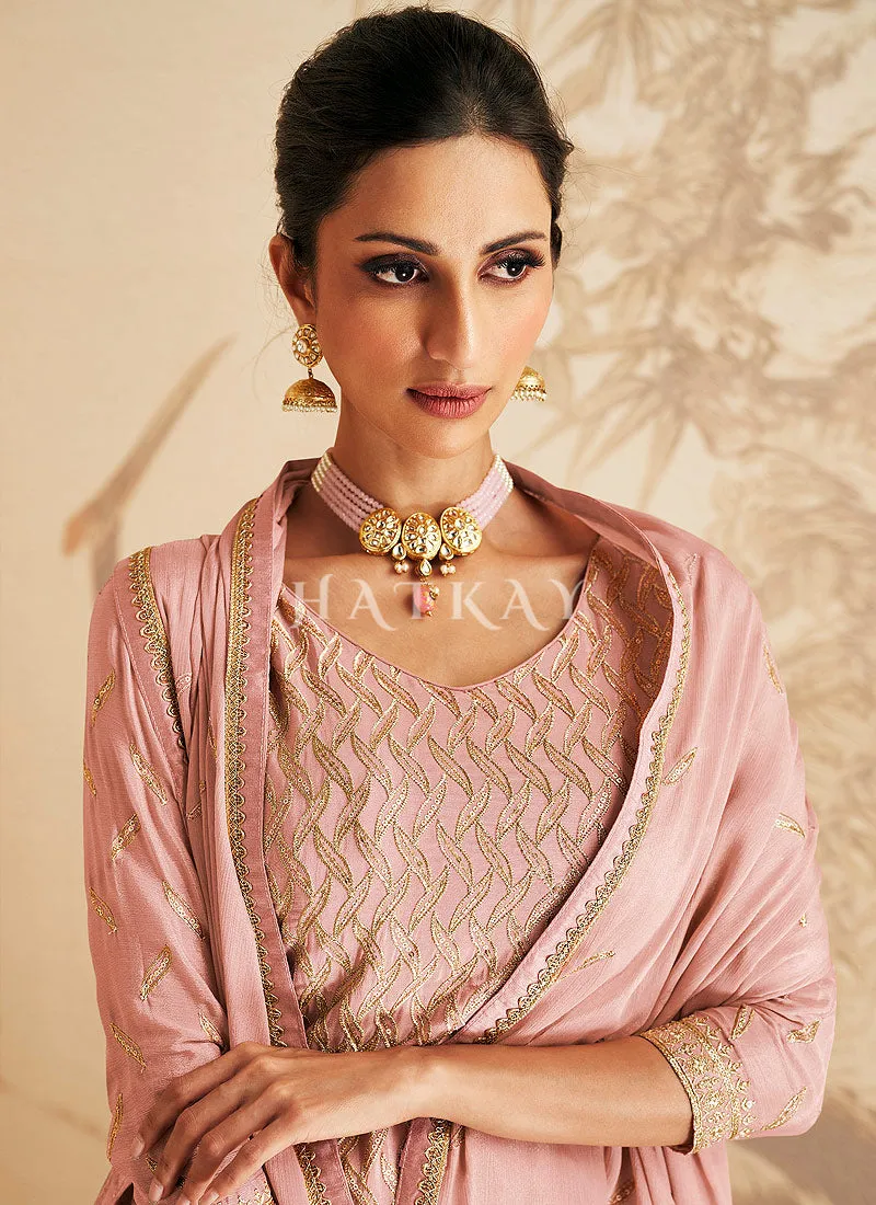 Soft Pink Zari Embroidery Palazzo Suit