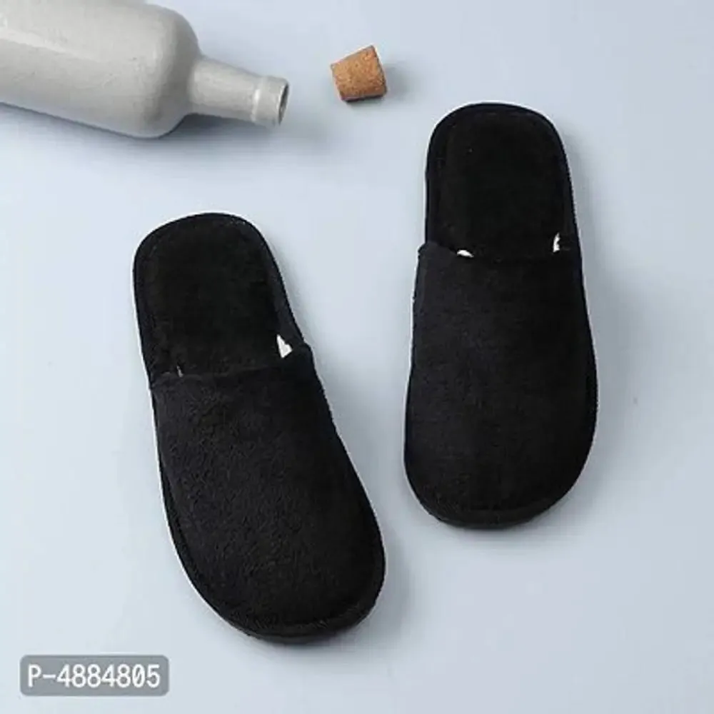 Stunning Black Fur Solid Room Slippers For Women