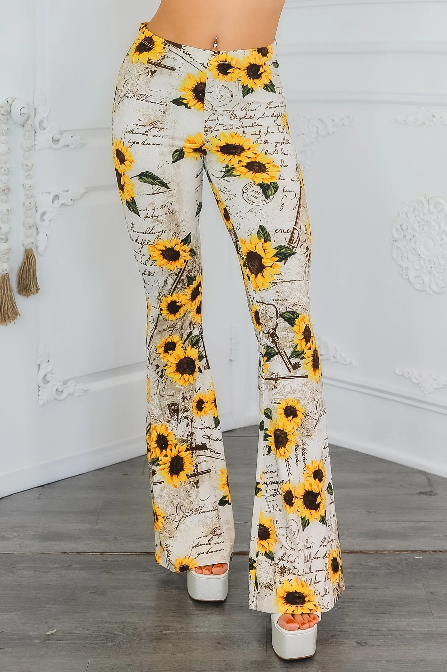 Sunflower Love Letter Buttery Soft Bell Bottom Pants