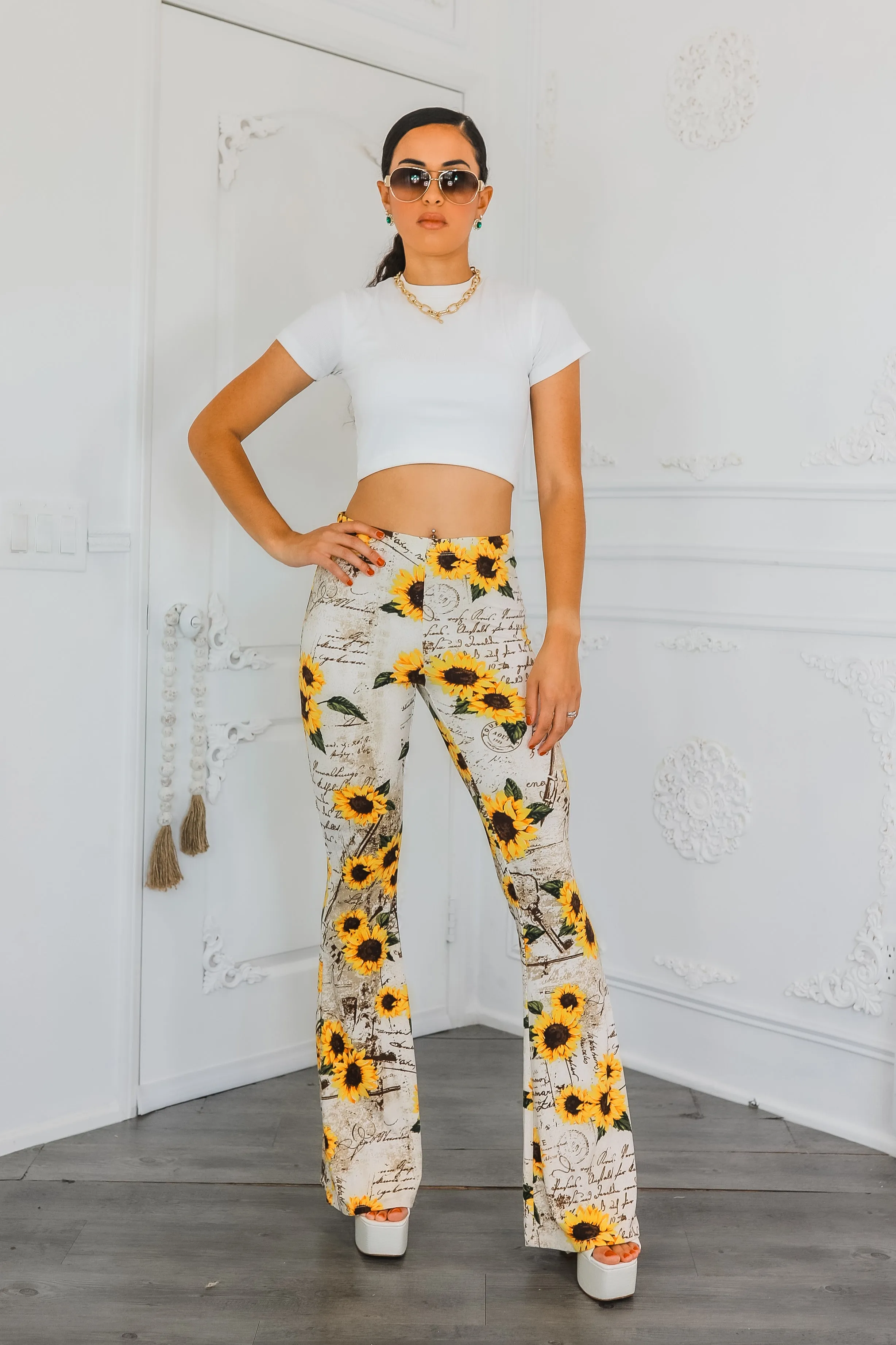 Sunflower Love Letter Buttery Soft Bell Bottom Pants