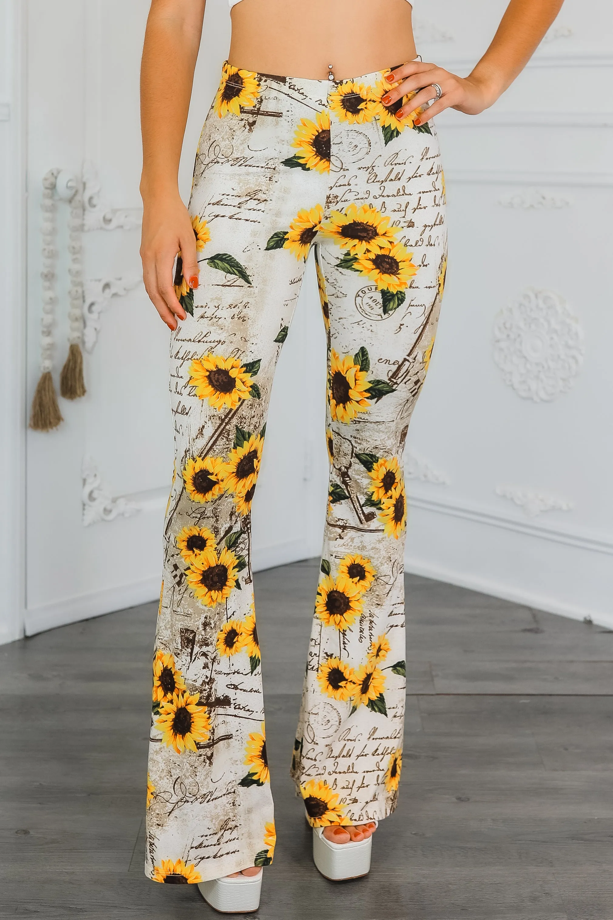 Sunflower Love Letter Buttery Soft Bell Bottom Pants