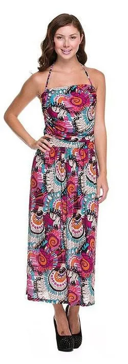 Swirl Abstract Printed Halter Fashion Dress