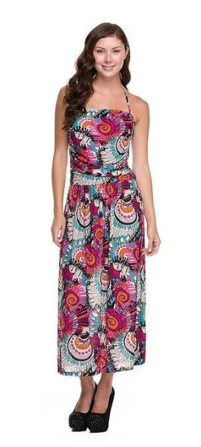 Swirl Abstract Printed Halter Fashion Dress