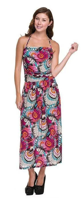 Swirl Abstract Printed Halter Fashion Dress