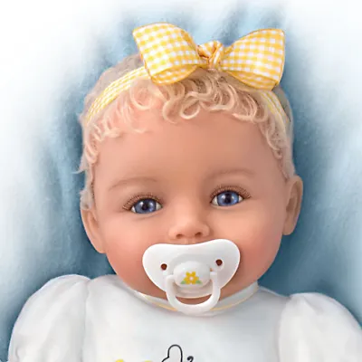 The Ashton - Drake Galleries Bee Kind Baby Girl Doll With Magnetic Pacifier Weighted Cloth Body & Hand Rooted Hair So Truly Real® Lifelike Girl Doll with RealTouch® Vinyl Skin by Ping Lau 17-inches