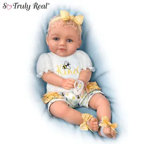 The Ashton - Drake Galleries Bee Kind Baby Girl Doll With Magnetic Pacifier Weighted Cloth Body & Hand Rooted Hair So Truly Real® Lifelike Girl Doll with RealTouch® Vinyl Skin by Ping Lau 17-inches