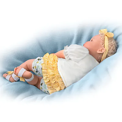 The Ashton - Drake Galleries Bee Kind Baby Girl Doll With Magnetic Pacifier Weighted Cloth Body & Hand Rooted Hair So Truly Real® Lifelike Girl Doll with RealTouch® Vinyl Skin by Ping Lau 17-inches