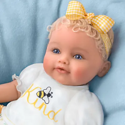 The Ashton - Drake Galleries Bee Kind Baby Girl Doll With Magnetic Pacifier Weighted Cloth Body & Hand Rooted Hair So Truly Real® Lifelike Girl Doll with RealTouch® Vinyl Skin by Ping Lau 17-inches