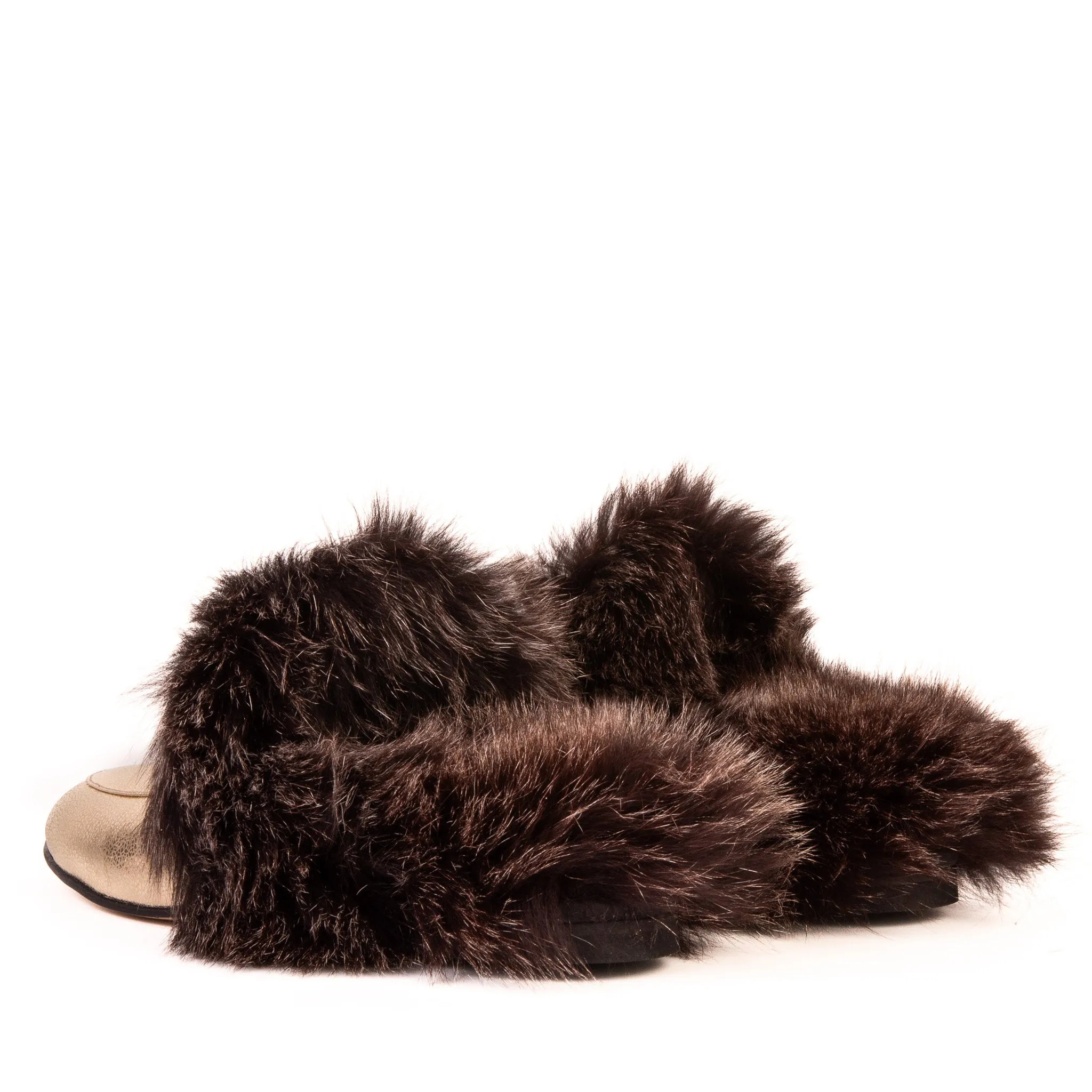 The Izmir Gold Leather Natural Fur Women Slipper