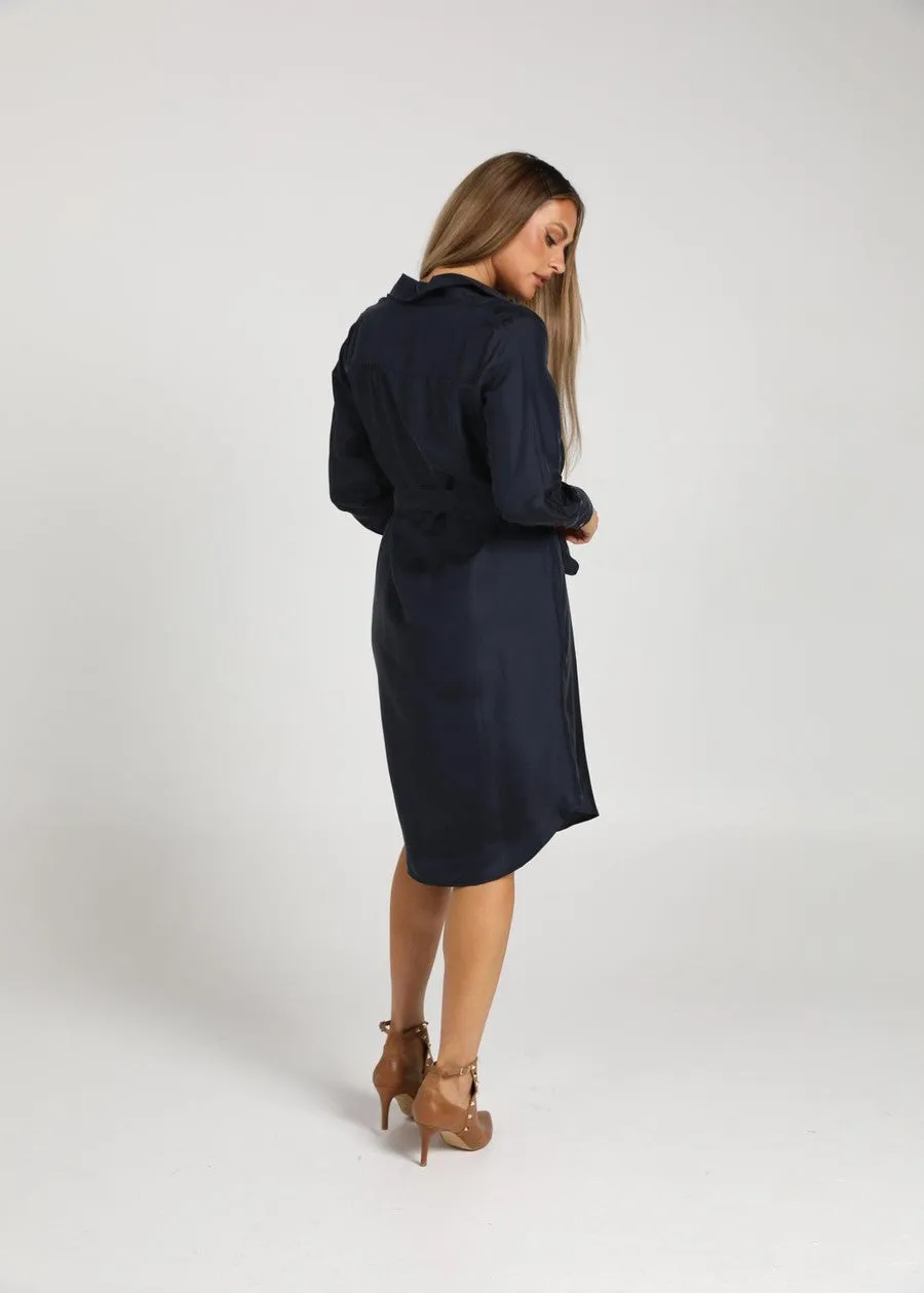 The Silk Long-sleeve Shirt Dress - Ink