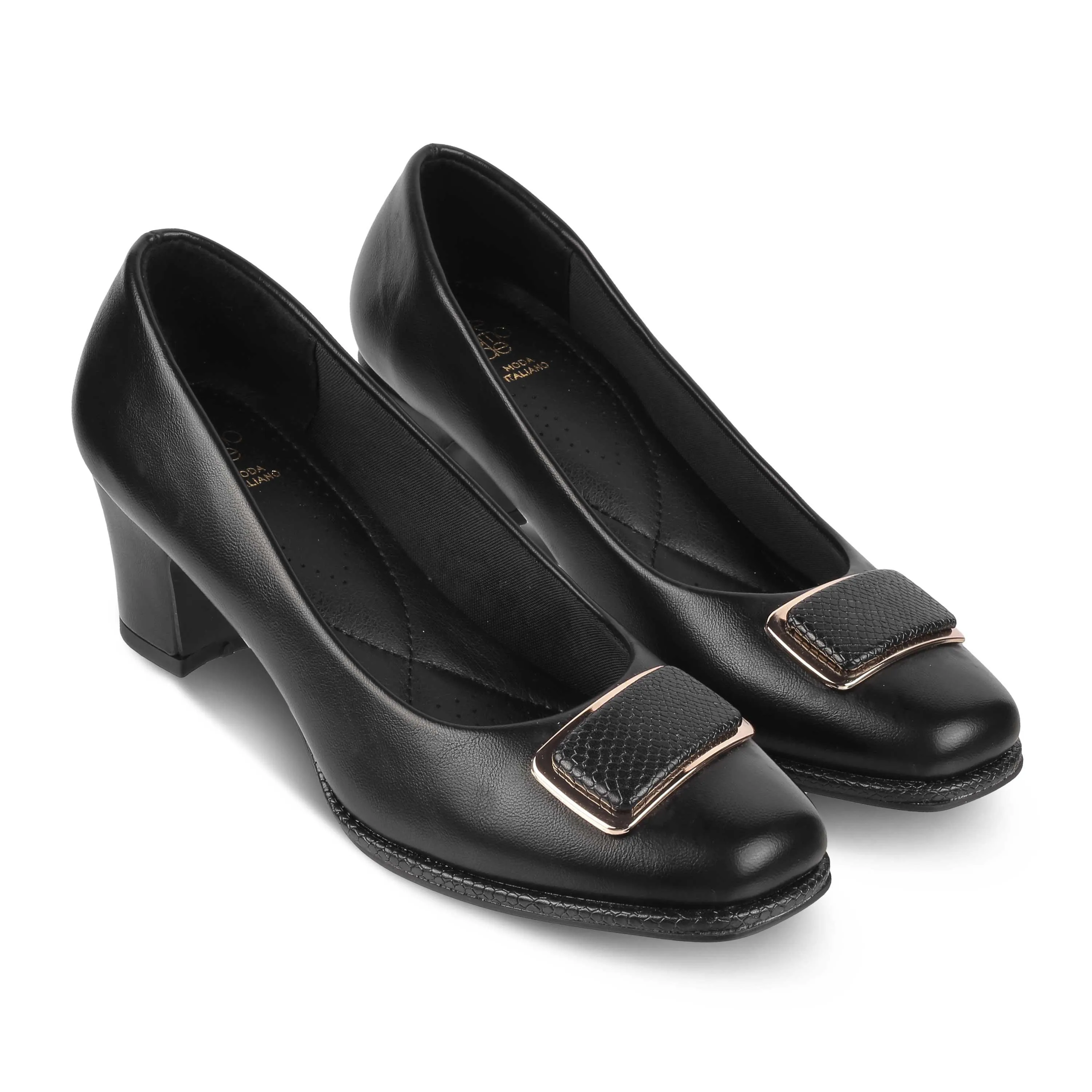 Tresmode Dorf Black Women's Dress Block Heel Pumps