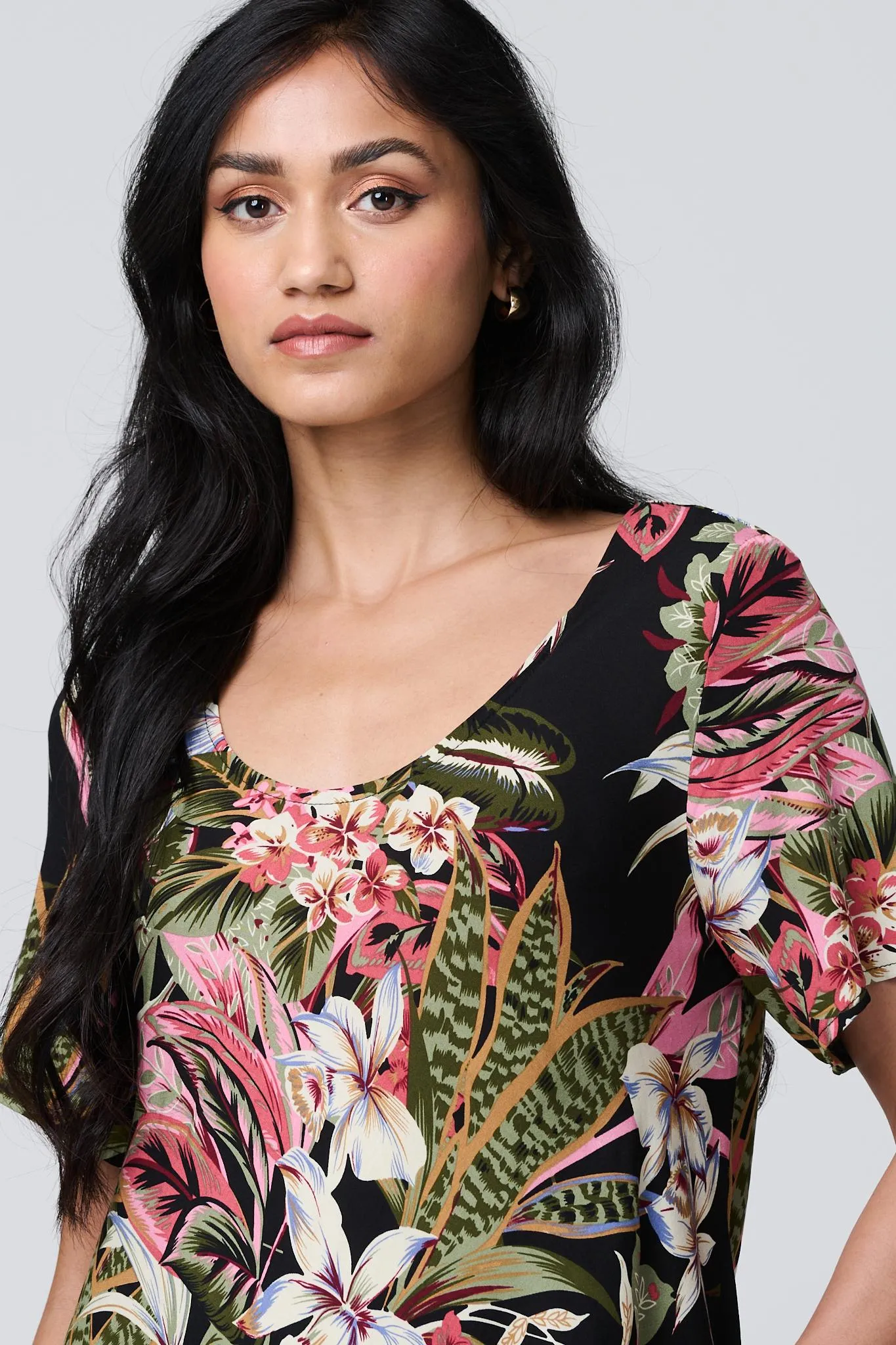 Tropical Print 1/2 Sleeve Maxi Dress