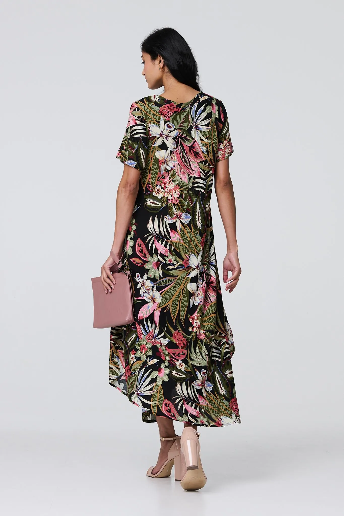 Tropical Print 1/2 Sleeve Maxi Dress