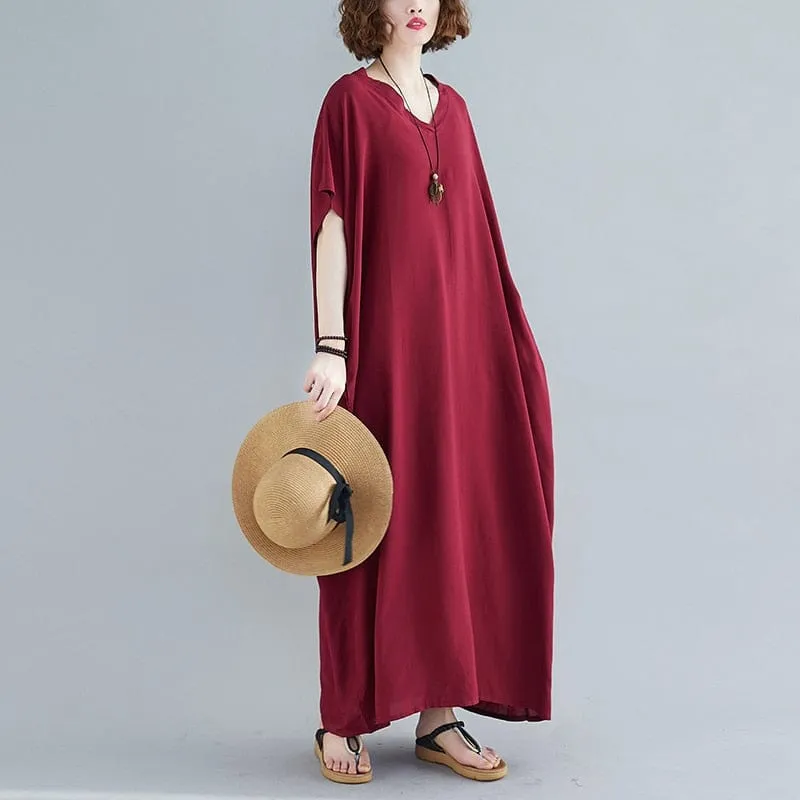 V-Neck Batwing Sleeve Solid Robe