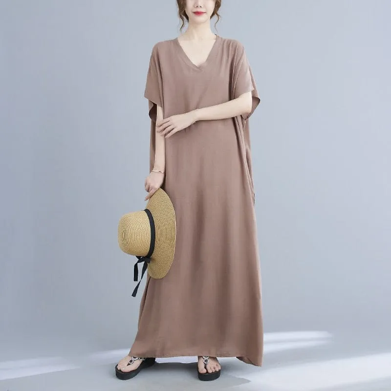 V-Neck Batwing Sleeve Solid Robe