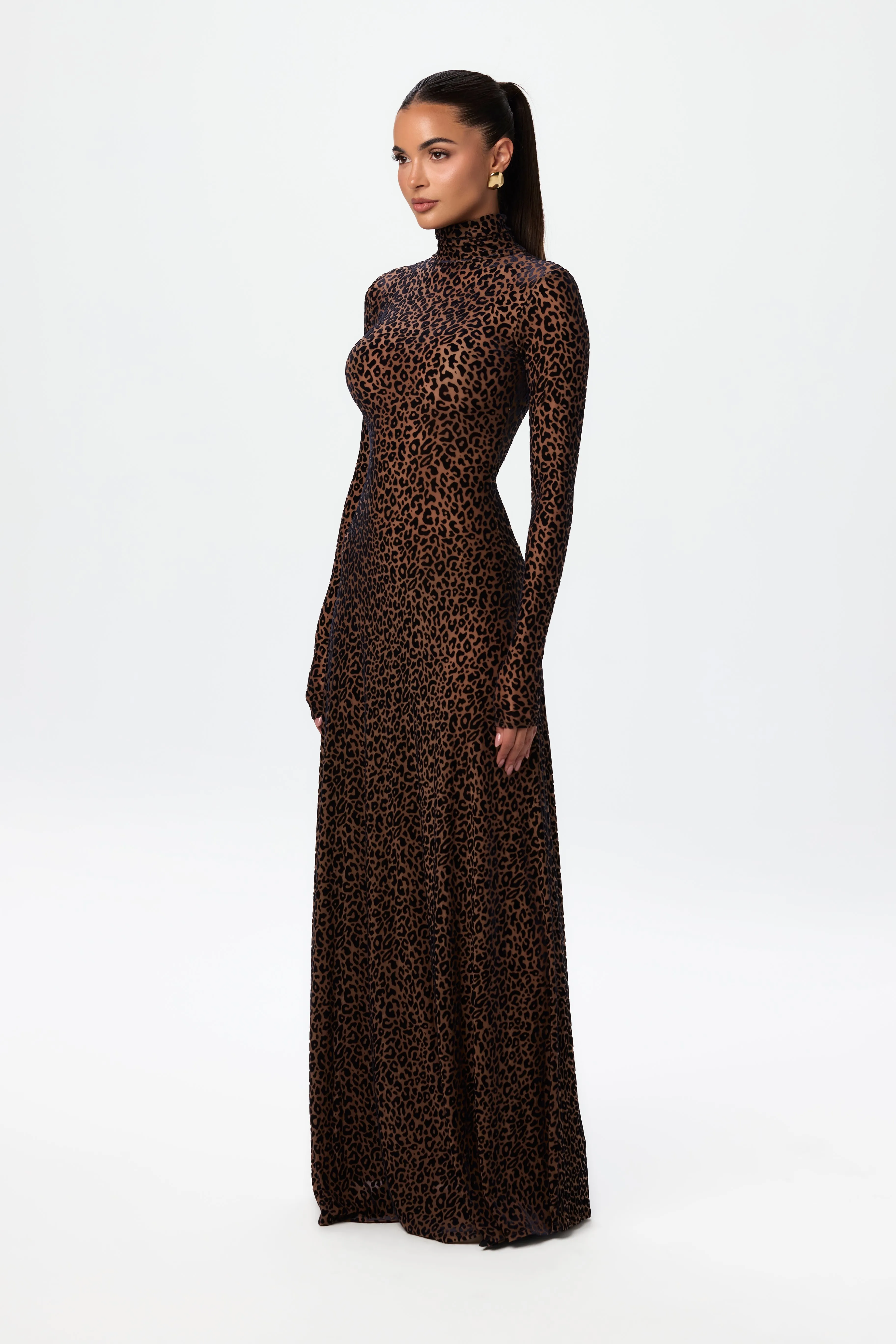 Velvet Burnout Leopard Print Maxi Dress