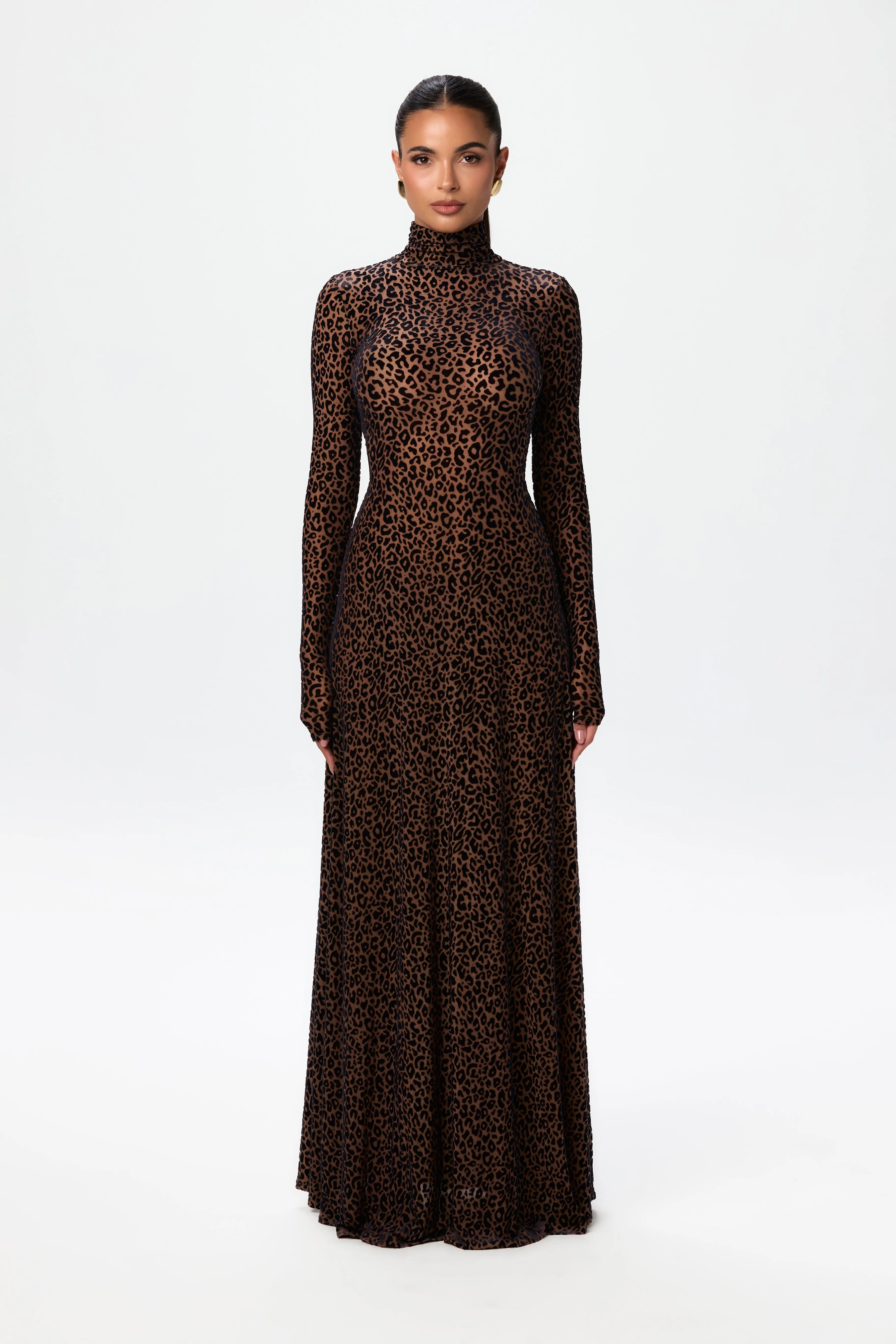 Velvet Burnout Leopard Print Maxi Dress