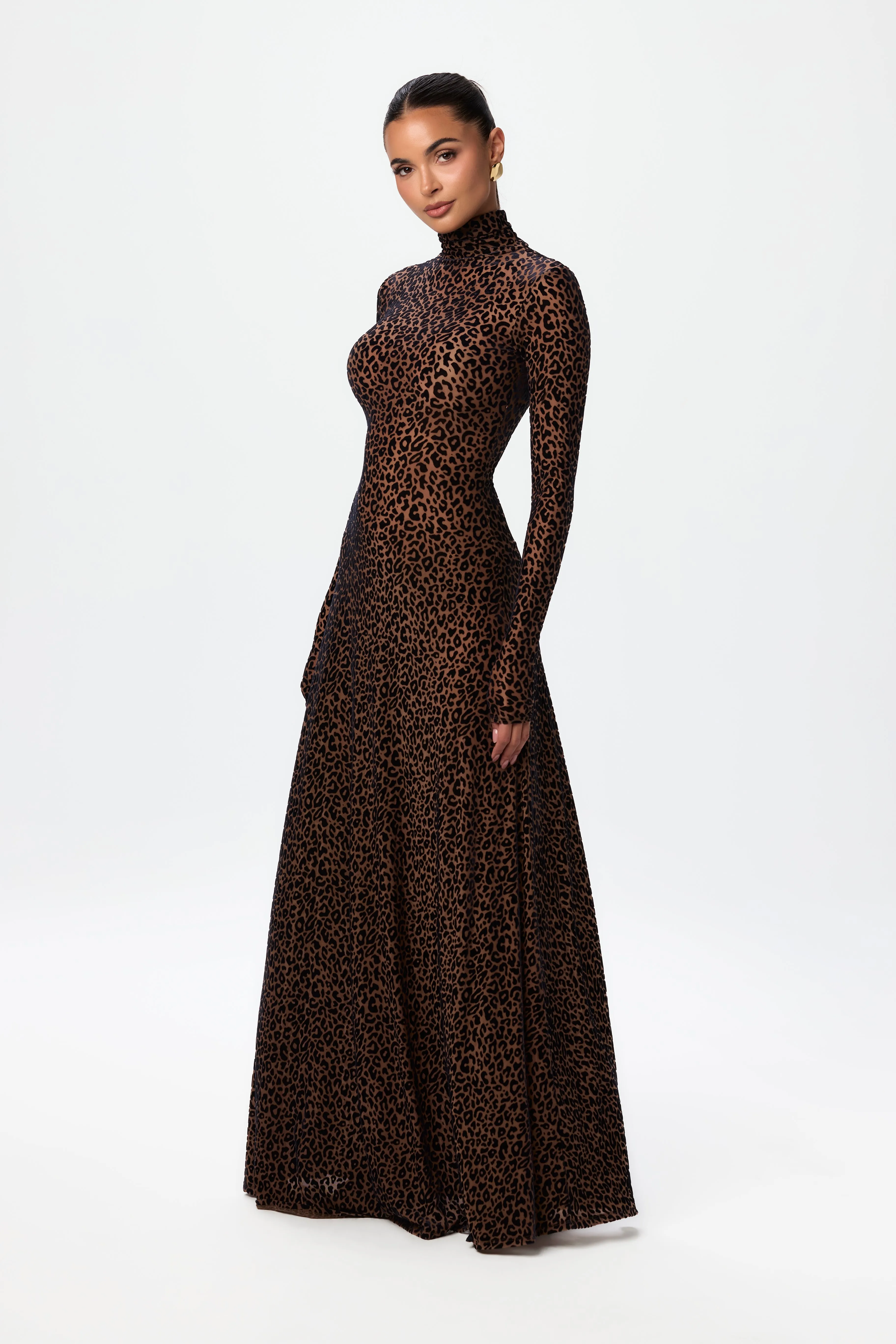 Velvet Burnout Leopard Print Maxi Dress