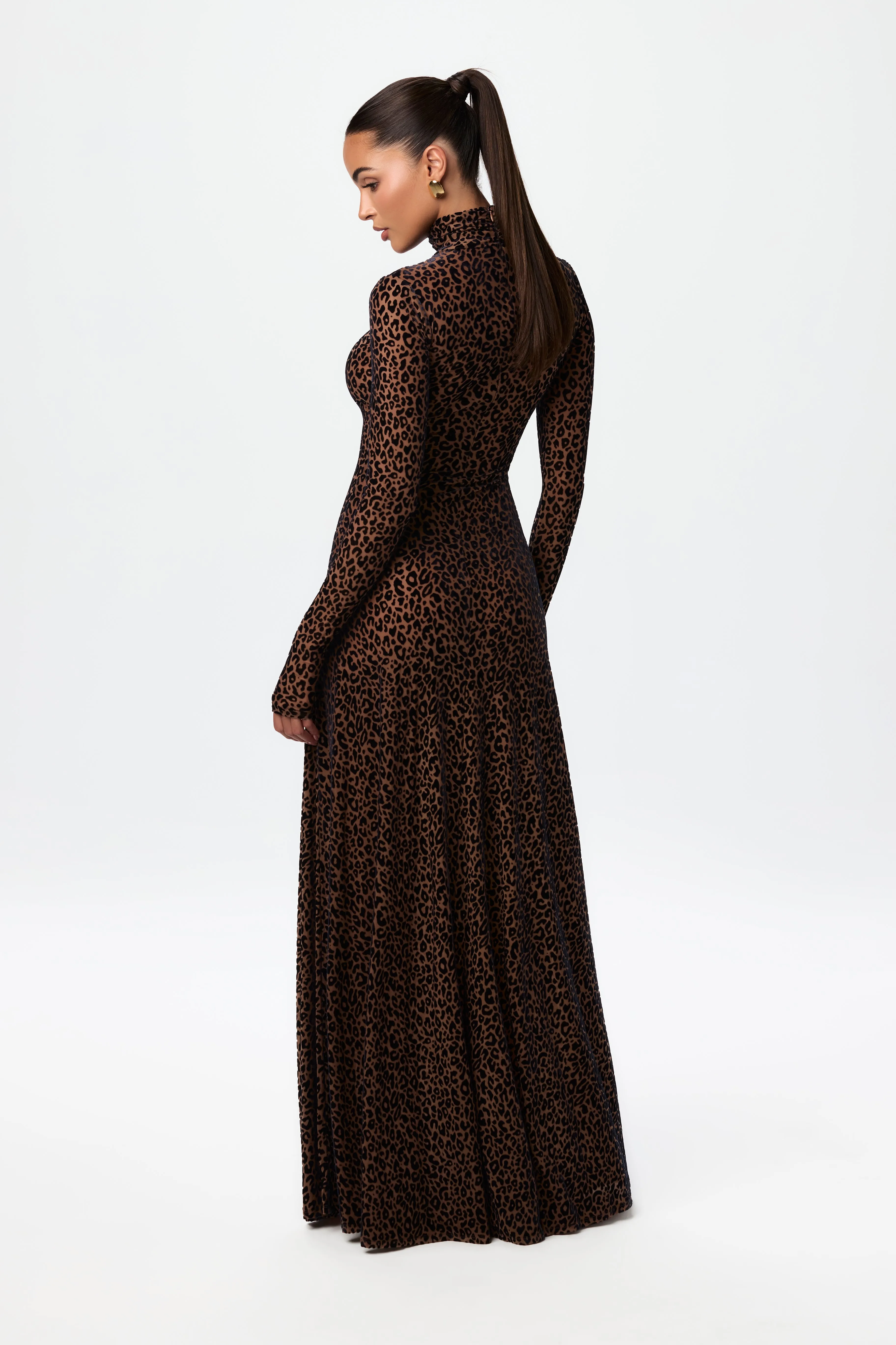 Velvet Burnout Leopard Print Maxi Dress